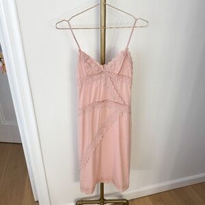 reformation pink lace midi dress